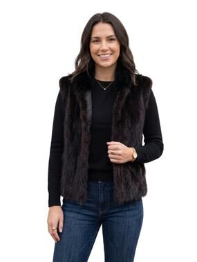 Saga Mink Fur Vest Black Sleeveless Size Large Genuine Scandinavian Fur Luxe EUC